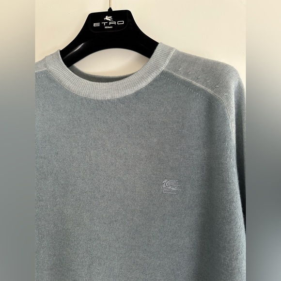 NWT $670 Etro Sweater virgin Wool Light Blue Multi Color Pegasus Logo Large L - Picture 16 of 16